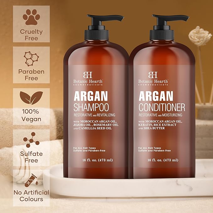 Botanic Hearth Argan Oil Shampoo And Conditioner Set | 16 Fl Oz Each With Keratin, Restorative & Moisturizing, Sulfate Free | All Hair Types & Color Treated Hair, Men And Women | (Packaging May Vary)-VivaGrace Women