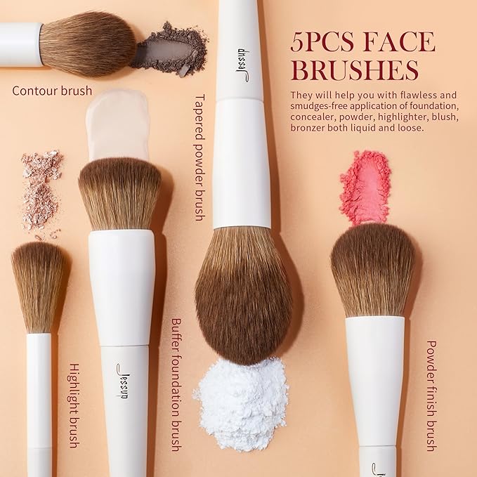 Jessup Makeup Brushes 14Pcs Makeup Brush Set Premium Synthetic Powder Foundation Contour Blush Concealer Eye Shadow Blending Liner Make Up Brush Kit Light Grey with Gift Box, T329-G-VivaGrace Women