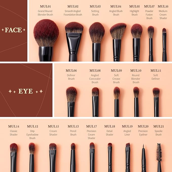 Jessup Makeup Brushes Set Premium Synthetic Powder Foundation Highlight Concealer Eyeshadow Blending Eyebrow Liner Spoolie Brush Set Black 21pcs T271-VivaGrace Women