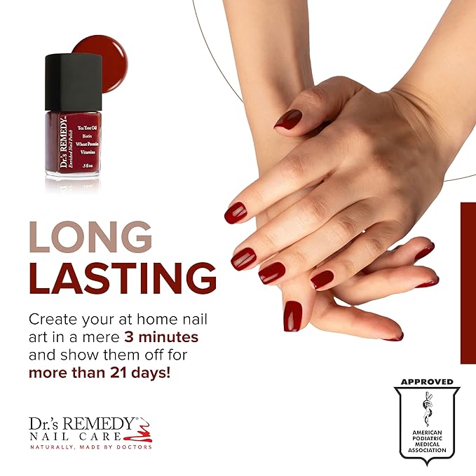 Dr’s Remedy Enriched Nail Polish: Non Toxic, All Natural, and Organic - Doctor Formulated: Strengthens, Restores, Heals, and Protects '24-Free' - REMEDY Red