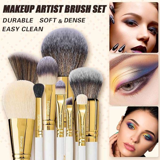 Professional Makeup Brushes Set Premium Quality Goat Hair Synthetic Fiber Powder Foundation Highlight Concealer Eyeshadow Blending By Bueart Design-VivaGrace Women
