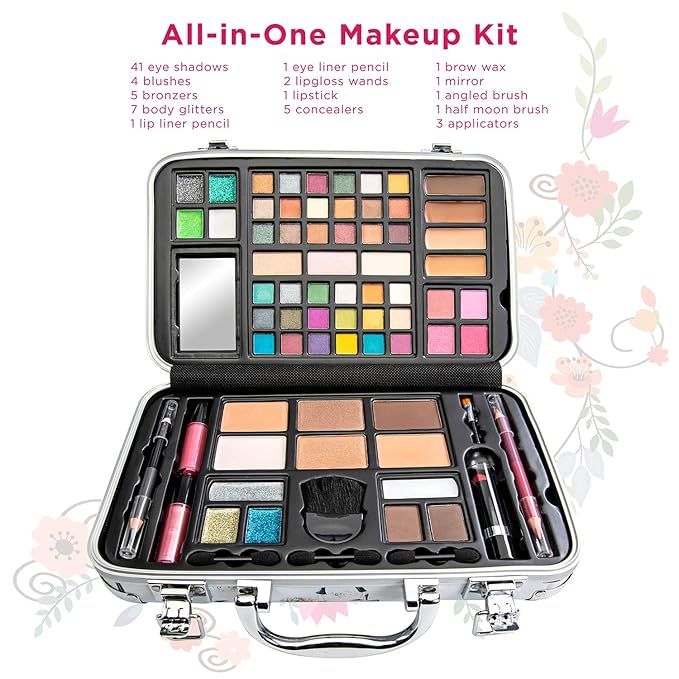 Makeup Kit Gift Set - 41 Eye Shadows, 7 Body Glitters, 1 Lip Liner Pencil, 1 Lipsticks, 4 Blushs, Eye liner pencil, 5 Concealers, 2 Lip Gloss, 5 Bronzers, Mirror-VivaGrace Women
