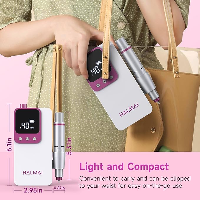 Electric Nail Drill Professional, Portable Nail File for Acrylic Gel Nails, Cordless Rechargeable Ultra Power Nail Drill Kit 40000RPM, HMC320 Salon-Grade Efile Nail Machine (White)-VivaGrace Women