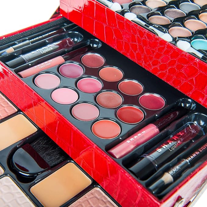 SHANY All In One Makeup Kit (Eyeshadow, Blushes, Face Powder, Lipstick, Eye liners, Makeup Pencils and Makeup Mirror - Makeup Set With Reusable Makeup Storage Box - Red-VivaGrace Women