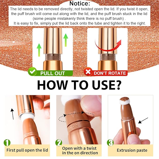 Liquid Highlighter Beauty Wand, Highlight Bronzer Stick with Cushion Applicator, Smooth Shimmer Finish, Lightweight Silky Cream Face Makeup Stick,Cruelty-free (Gold)-VivaGrace Women