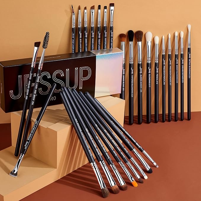 Jessup Eye Makeup Brushes Set Professonal 28pcs Premium Synthetic Eyeshadow Brush Eyeliner Brush Eyebrow Brush Blending Brush for Makeup Black T341-VivaGrace Women