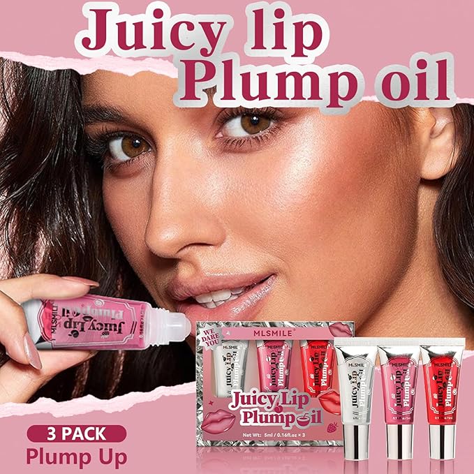 3Pcs Lip Plumper Gloss Set, Roll On Plumping Lip Oil Hydrating Glossy Lipstick Lip Care Serum Enhancer Nourishing Non-sticky High-Shine Lip Glass Mirror Glaze for Fuller Lips Mask Makeup-A-VivaGrace Women