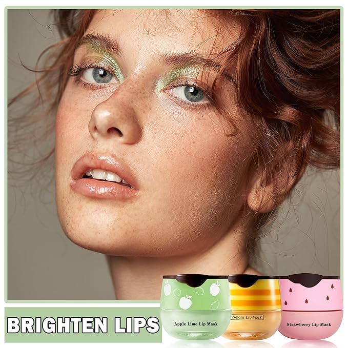 3PCS Bee Lip Balm Honey Pot Honey Strawberry Apple Lip Balm Sleeping Lip Mask Silky Hydrating Bee Lip Balm Lip Mask Overnight Lip Care Products(Honey+Strawberry+Apple Lime)-VivaGrace Women
