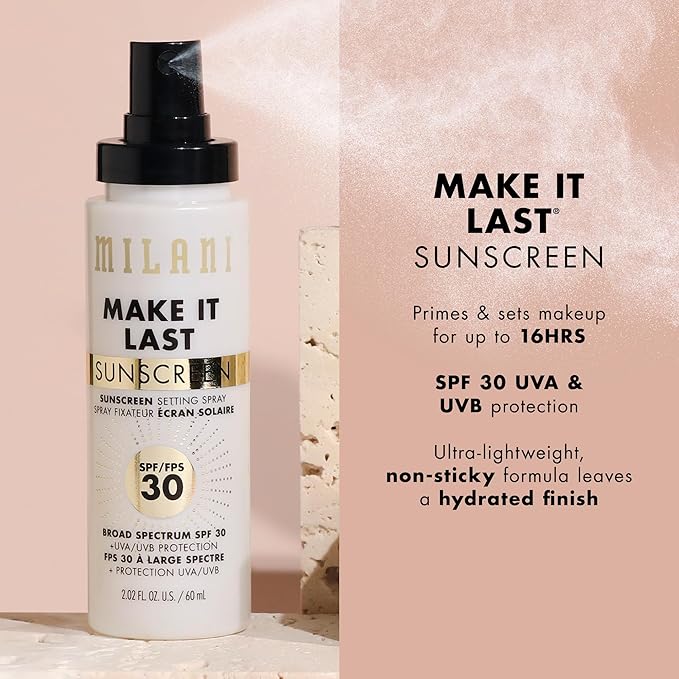 Milani Make It Last Sunscreen - Sunscreen Setting Spray with SPF 30 - Makeup Primer and Setting Spray with SPF30 Sunscreen, Long Lasting Makeup Finishing Spray-VivaGrace Women
