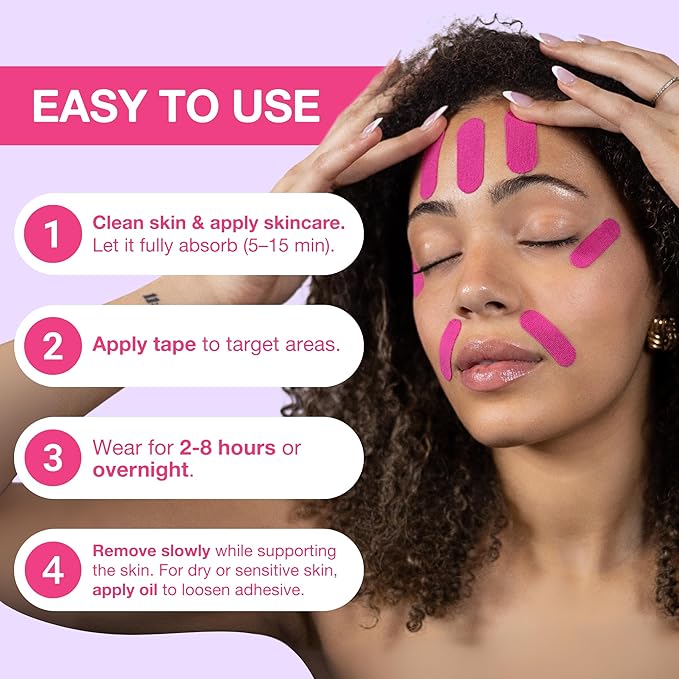 Anti Wrinkle Patches for Women - Forehead, Smile Line, Face Lifting Tape - Overnight Facial Lift - Pre-Cut Kinesiology Face Tape in 2 Sizes - Skin Safe, Latex-Free-VivaGrace Women