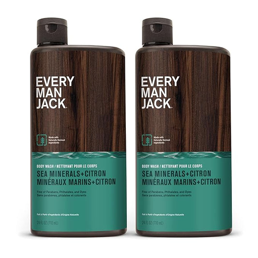 Every Man Jack Nourishing Sea Minerals + Citron Mens Body Wash for All Skin Types - Naturally Derived Ingredients - Cleanse and Hydrate Skin with Coconut and Glycerin - 24oz 2 Bottles-VivaGrace Women