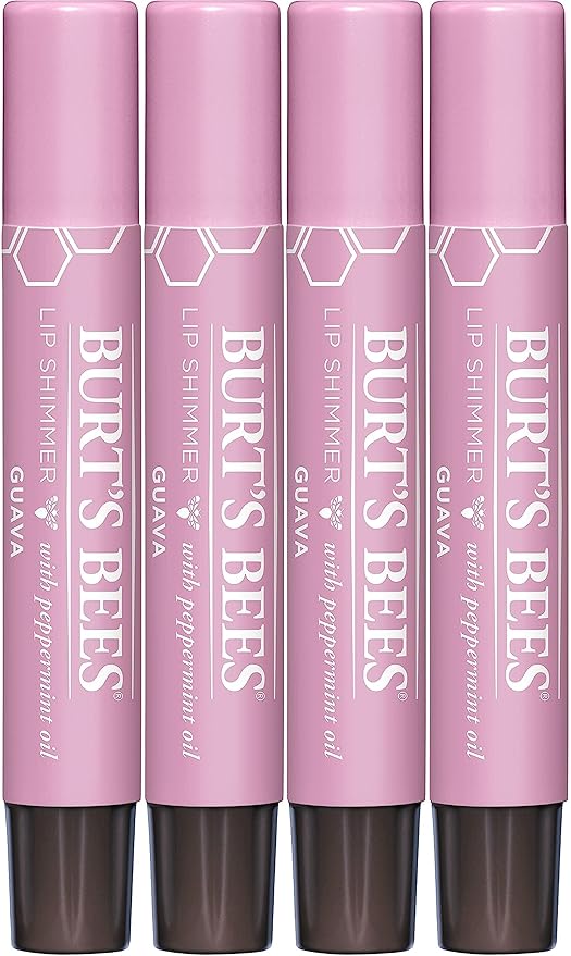 Burt's Bees Shimmer Lip Tint Easter Basket Stuffers, Tinted Lip Balm Stick, Moisturizing for All Day Hydration with Natural Origin Glowy Pigmented Finish & Buildable Color, Guava (4-Pack)-VivaGrace Women