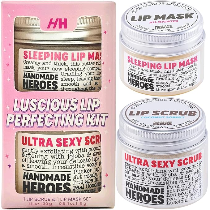 Handmade Heroes 100% Natural Coconut Lip Exfoliator & Lip Mask Gift Set - Gentle Exfoliant Sugar Lip Polish & Moisturizer for Chapped & Dry Lips-VivaGrace Women