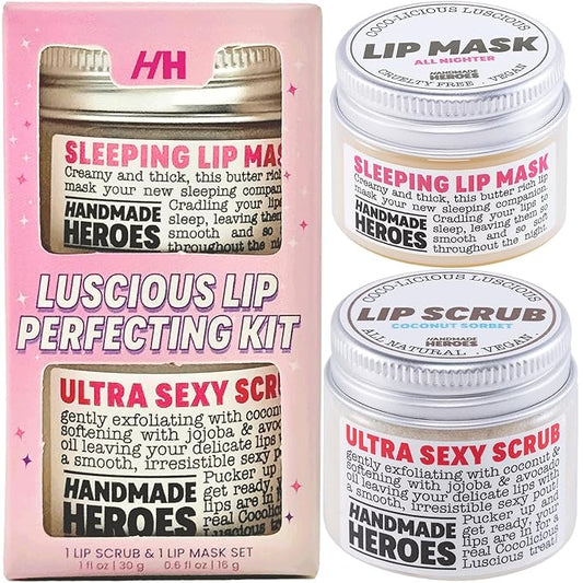 Handmade Heroes 100% Natural Coconut Lip Exfoliator & Lip Mask Gift Set - Gentle Exfoliant Sugar Lip Polish & Moisturizer for Chapped & Dry Lips-VivaGrace Women