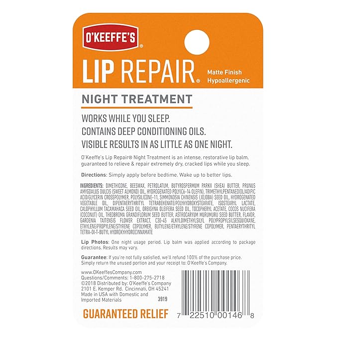 O'Keeffe's Lip Repair Night Treatment Lip Balm, 0.25 Ounce Jar, (Pack of 2)-VivaGrace Women