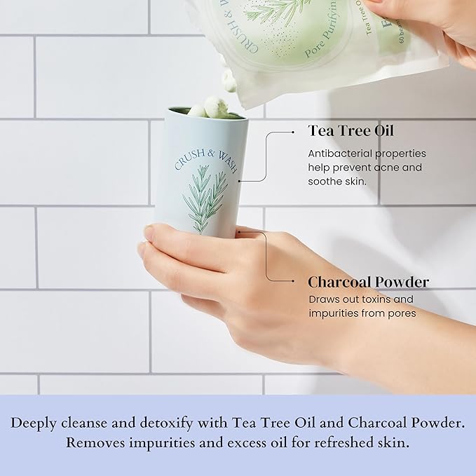 3-in-1 Solid Facial Cleanser, Exfoliator, and Wash-off Mask - Vegan, Cruelty-Free, Plastic-Free, Travel-Friendly, 1 Month Supply (60 Crushable Tablets) in Tin (Purifying Beans in Tin)-VivaGrace Women