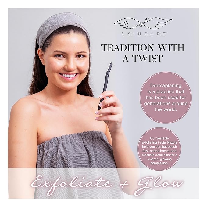 Seraphic Skincare Exfoliating Facial Razors Blades (3pc) – For Eyebrows, Peach Fuzz & Exfoliation – Dermaplane Face Razor for Women Face – Wheat Straw Handle & Swedish Stainless Steel Blades-VivaGrace Women