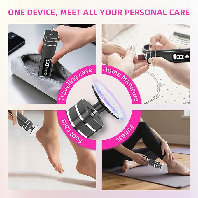 2 in 1 Electric Foot Callus Remover,9 Adjustable Speeds Rechargeable Electric Dead Skin Sander Pedicure Tools with Sandpaper Disk and Nail Drill Bits,Grinding Heads for Women&Men-VivaGrace Women