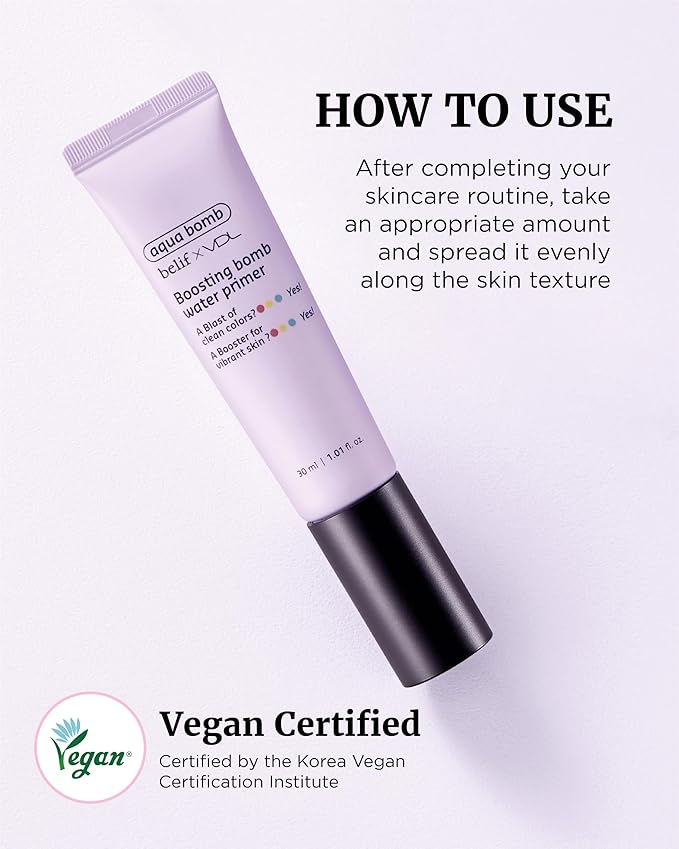 VDL Boosting Bomb Water Primer (Natural Finish, 1fl oz) - Makeup Base, Natural Radiance Booster. Smooth & Even Skin Tone, Moisturizer. Korean Skin Care for Perfect Canvas. Vegan Formula Cream,-VivaGrace Women