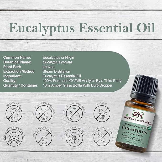 Eucalyptus Essential Oil USDA Certified Organic 100% Pure Premium Therapeutic Grade, Undiluted - Aromatherapy Diffuser for Calm and Relaxation, Skin Care, Hair Care-VivaGrace Women