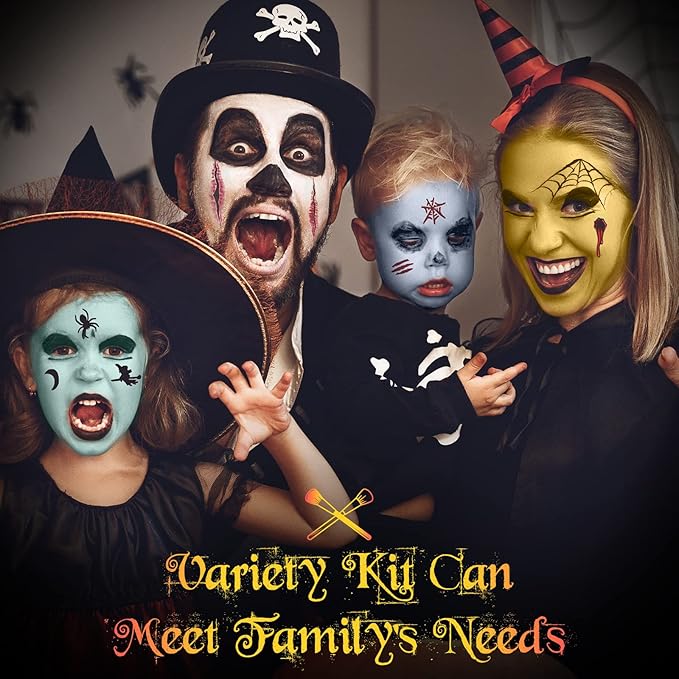 Halloween Makeup Kit, White Black Skeleton Face Paint, Clown Witch Makeup Palette, Vampire Zombie Makeup Kids Adult Special Effects: Fake Blood Scar Wax Tattoos Stencils Crayons Set-VivaGrace Women