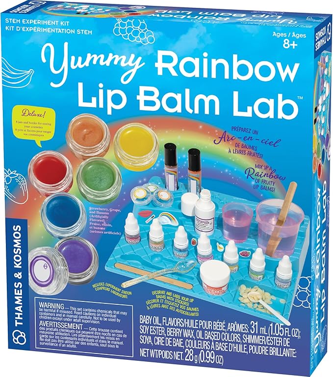 Thames & Kosmos Yummy Rainbow Lip Balm Lab STEM Kit | Make Lip Balms, Glosses | Strawberry, Grape, Banana Flavors & Cosmetic Jars | Chemistry & Biology of Skin Care | 2-Language (EN/FR)-VivaGrace Women