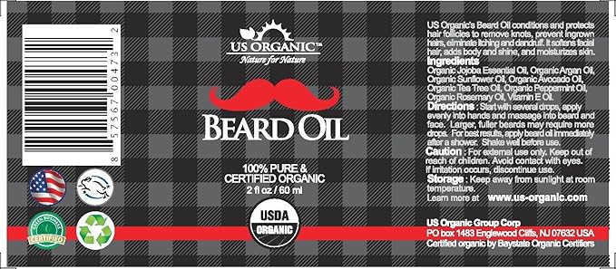 US Organic Beard Oil, 100% Pure, USDA Certified, Softens, shine, moisturizes, Amber Glass Bottle with Eye Dropper, 2 Ounce-VivaGrace Women