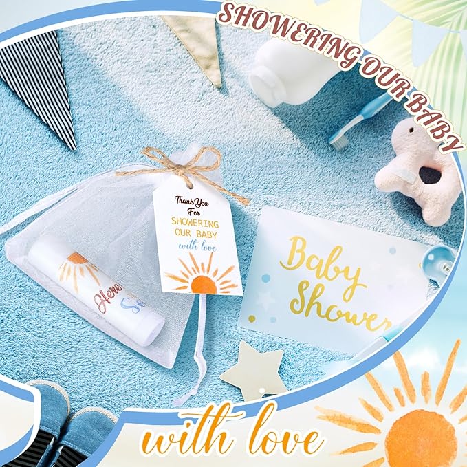 Dunzy 50 Pack Here Comes the Son Baby Shower Party Gifts Lip Balms Favors Bulk for Guests Boys Girls Gender Reveal Favors Baby Shower Game Prizes Souvenirs Goodie Bags Stuffers Thank You Gifts-VivaGrace Women