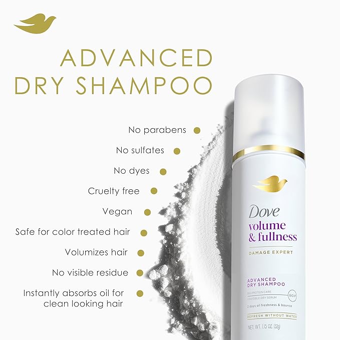 Dove Advanced Dry Shampoo Volume & Fullness Refresh & Revive Flat Hair Without Water for 2 Days of Freshness & Bounce 1.15 oz-VivaGrace Women