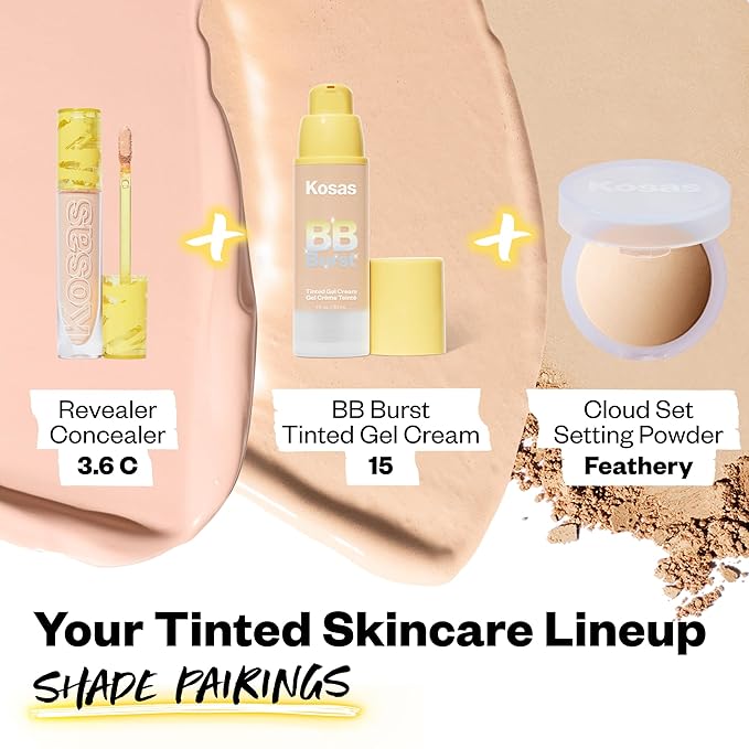 Kosas BB Burst Tinted Face Gel Cream - Supports Healthy Collagen, Smoothes Skin, Hydrates & Moisturizes - Lightweight Buildable Coverage - Light+ Cool 15, (1 Oz/30 ML)-VivaGrace Women