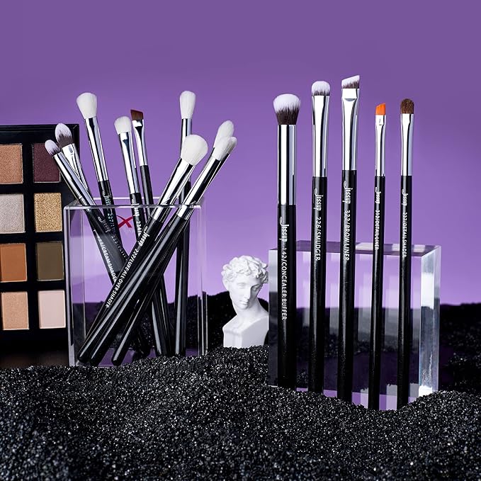 Jessup Eye Makeup Brushes Set Professional 15pcs with Eyeshadow Blending Concealer Eyebrow Eyliner Brush (Pearl Black/Silver)-VivaGrace Women