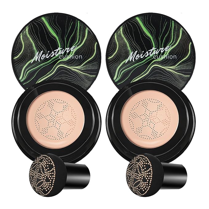 2PCS Mushroom Head Air Cushion CC Cream Foundation,Moisturizing Mushroom Head Foundation BB Cream Makeup Foundation Matte Concealer Full Coverage Long-lasting Oil Control (Natural)-VivaGrace Women