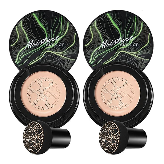 2PCS Mushroom Head Air Cushion CC Cream Foundation,Moisturizing Mushroom Head Foundation BB Cream Makeup Foundation Matte Concealer Full Coverage Long-lasting Oil Control (Natural)-VivaGrace Women