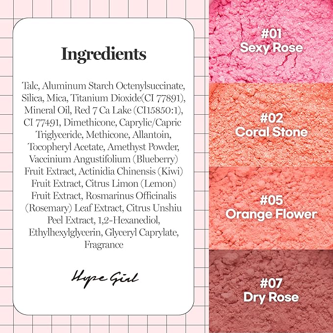 Hope Girl 3D Powder Blusher 0.17oz | Skin-Loving Korean Mini Blush for Cheeks and Eye Makeup w/Allantoin | K Beauty Cool Toned Vibrant Sunkissed Fine Powder Makeup Blush Cosmetics (#02 Coral Stone)-VivaGrace Women