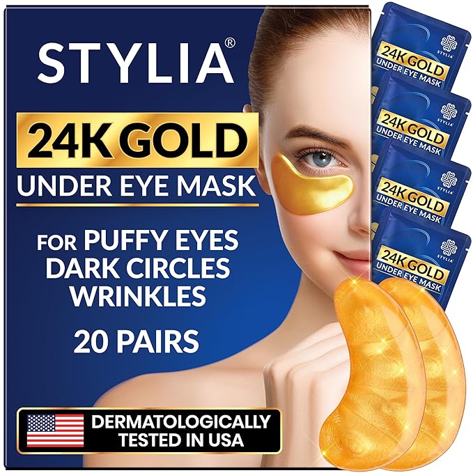 Stylia Under Eye Patches for Puffy Eyes and Dark Circles (20 Pairs) - 24k Gold Under Eye Mask with Vitamin C, Hyaluronic Acid, Pearl Extract - Eye Masks for Dark Circles and Puffiness-VivaGrace Women