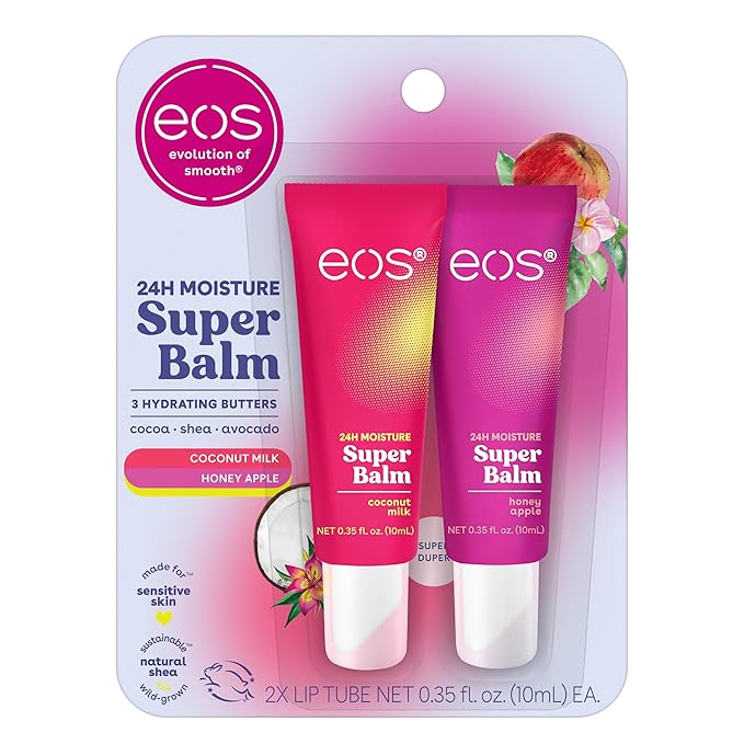 eos 24H Moisture Super Balm- Coconut Milk & Honey Apple, Lip Mask, Day or Night Lip Treatment, Made for Sensitive Skin, 0.35 fl oz, 2-Pack-VivaGrace Women