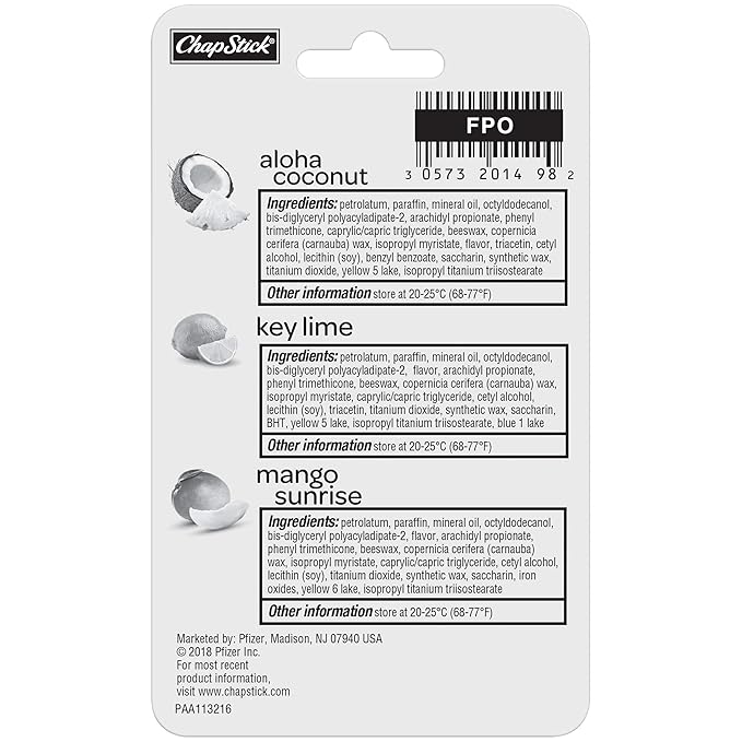 ChapStick Tropical Paradise Collection Mango, Lime and Coconut Lip Balm Tubes Variety Pack for Lip Care - 0.15 Oz (Pack of 3)-VivaGrace Women