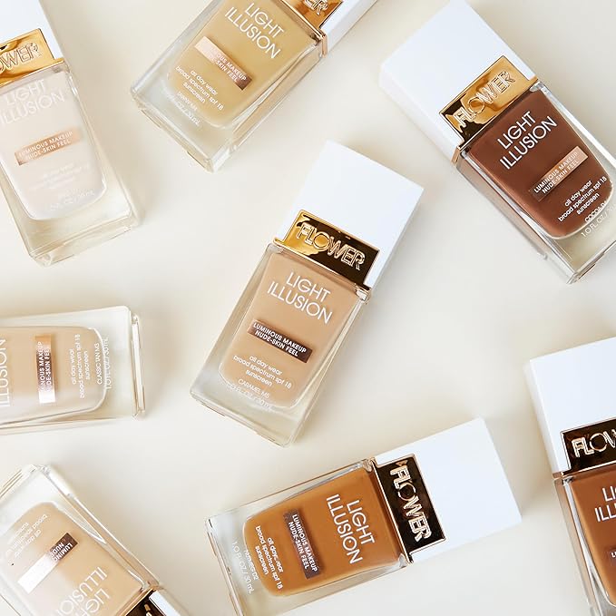 FLOWER BEAUTY By Drew Barrymore Light Illusion SPF Foundation - Blendable + Buildable - Natural Finish - Lightweight Formula (Porcelain)-VivaGrace Women