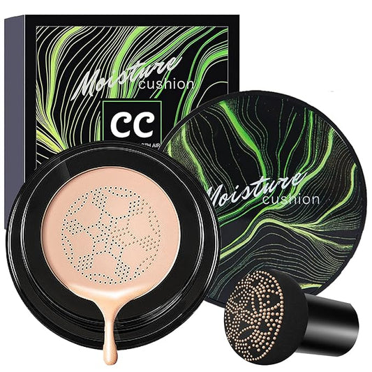 Mushroom Head Air Cushion CC Cream Foundation,QIUFSSE Mushroom Head Foundation BB Cream Makeup Foundation Concealer Brighten Long-lasting Oil Control and Moisturizing-Natural-VivaGrace Women