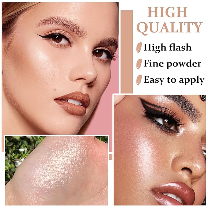 Body Hair Glitter Powder Highlighter Makeup Powder Polvo de Hadas Natural Enhance Facial Contours Lightweight Long-lasting Shimmer Face Body Makeup-Pearl White-VivaGrace Women