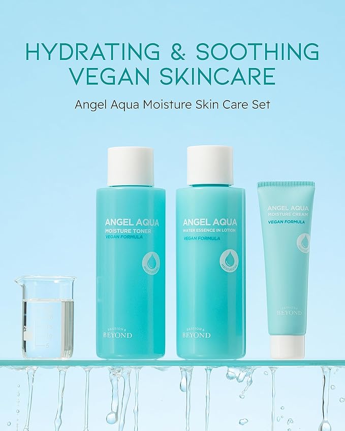 BEYOND Angel Aqua Moisture Skincare Set (Skincare Set, 11.2fl oz , 3-Piece Set) - Vegan Formula Korean Skin Care for Dry & Rough Skin , Hyaluronic Acid, Cica, Pantenol-VivaGrace Women