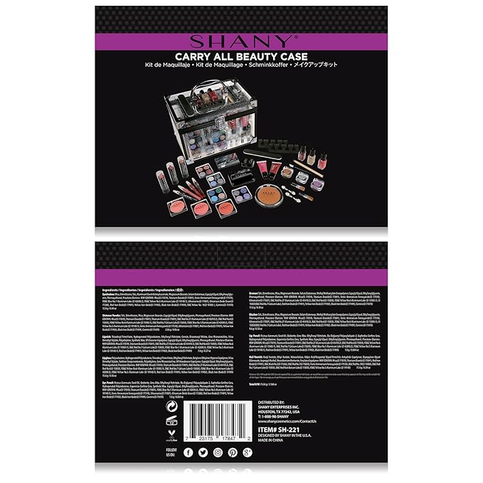SHANY Carry All Trunk Makeup Train Case with Re-usable Aluminum Makeup Storage Case. Non Toxic Color Make up Set with Eye palettes, Blushes,Makeup Powders, Manicure, Pedicure and Makeup Brushes.-VivaGrace Women