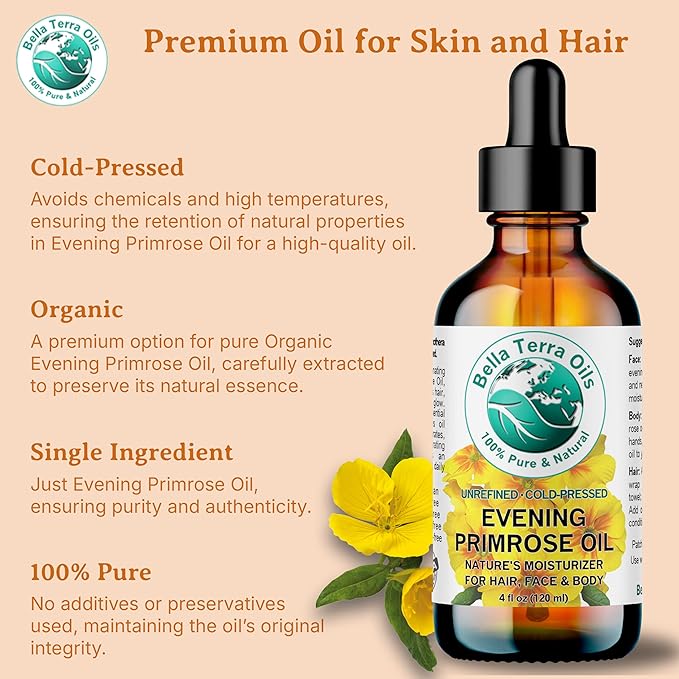 Bella Terra Oils - Organic Evening Primrose Oil 16 oz - Embrace the Enchanting Primrose Nutritional Profile, High in GLA & Fatty Acids, Elevate Your Beauty Routine-VivaGrace Women