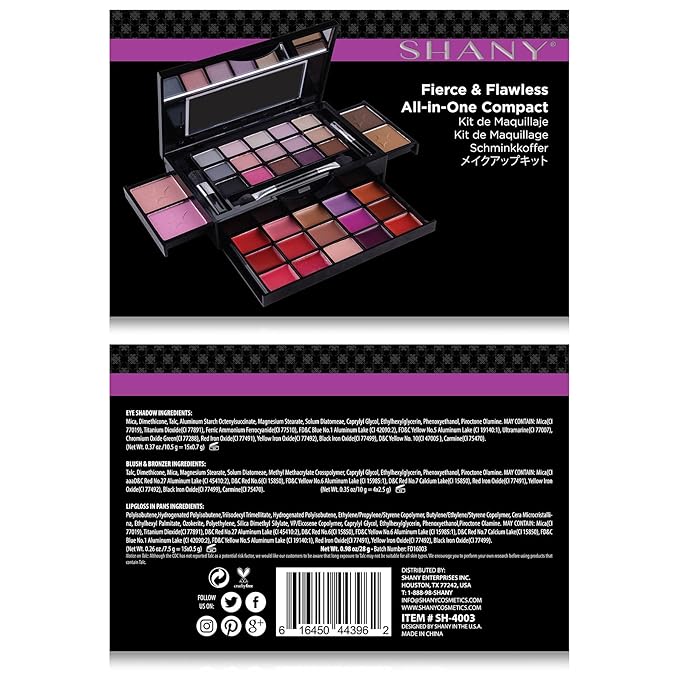 SHANY Fierce & Flawless All-in-One Makeup Set Compact with Mirror, 15 Eye Shadows, 2 Bronzers, 2 Blushes and 15 Lip/Eye Glosses, Makeup Applicators, Premium Giftable Packaging-VivaGrace Women