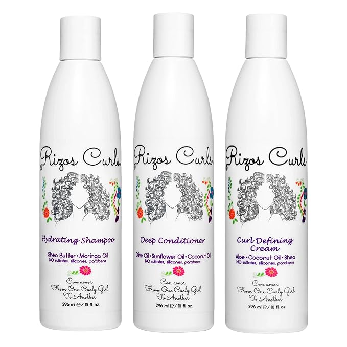 Rizos Curls Trio Bundle, Hydrating Shampoo & Deep Conditioner & Curl Cream Bundle, Gently Cleanse and Hydrate Curly Hair, Style & Define Curls for Frizz Free Volume, For All Curl Patterns 2a - 4c-VivaGrace Women