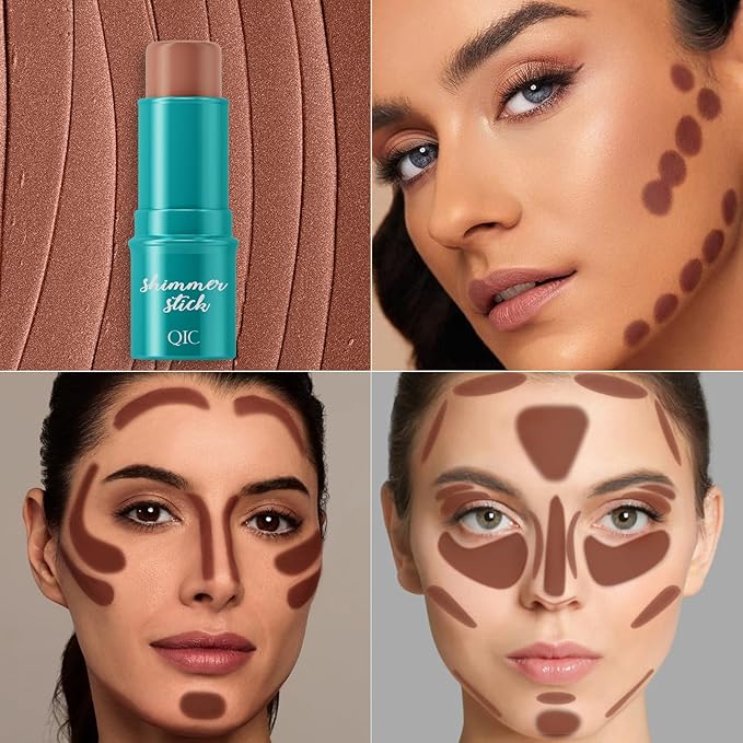 3Pcs Cream Contour Stick, with Highlighter Stick Milk Bronzer Stick Blush Stick, Face Contour Stick with Makeup Brush and Sponge, Easy to Sculpt the Face, Long Lasting, Waterproof-VivaGrace Women