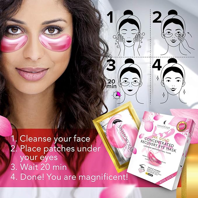 SWISSÖKOLAB Under Eye Patches For Puffy Eyes 24k Gold Eye Mask Dark Circles And Puffiness Collagen Eye Gel Pads Moisturizing & Reducing Wrinkles Anti-Aging Hyaluronic Acid (Japanese Series)-VivaGrace Women