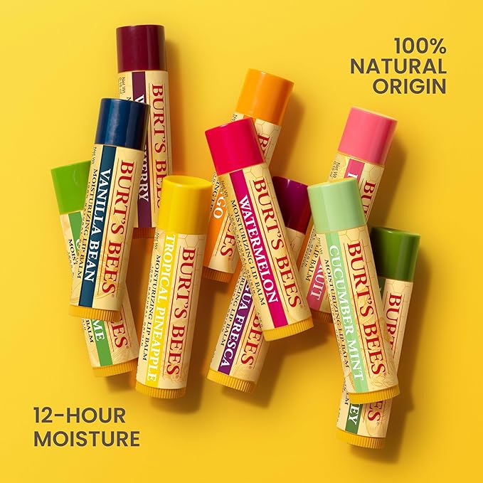 Burt's Bees Lip Balm - Original Beeswax, Cucumber Mint, Watermelon & Sweet Mandarin, With Responsibly Sourced Beeswax, Tint-Free, Natural Origin Treatment, 4 Tubes, 0.15 oz.-VivaGrace Women