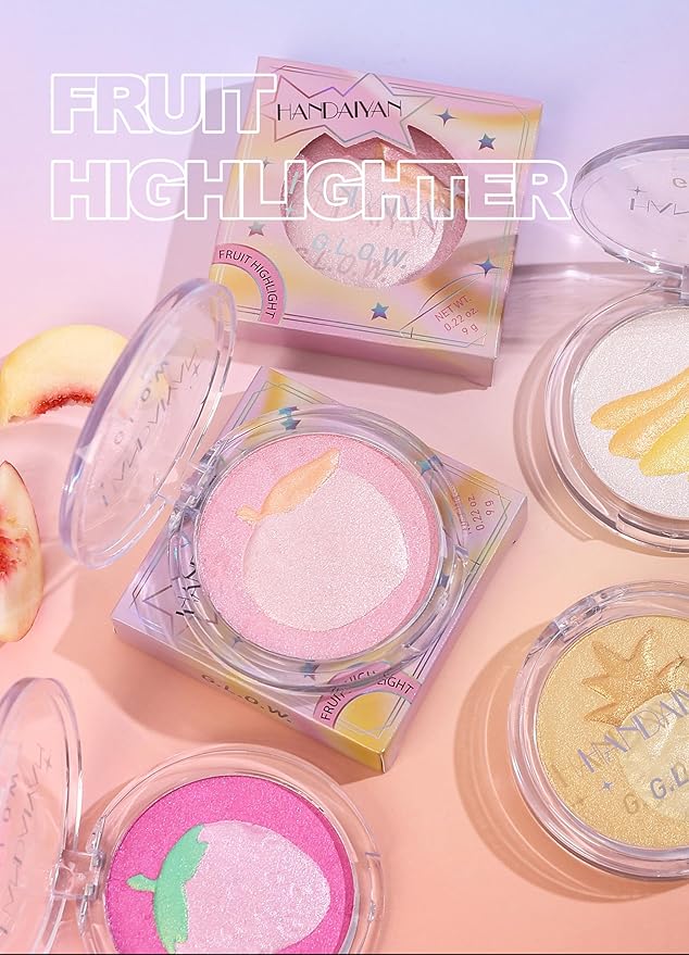 Face Highlighter Makeup Palette, Glossy Glitter Highlight Brightening Contouring Palette Natural Shiny Contour Makeup Illuminator Longlasting Lightweight, Blush&Highlighter (#03 Strawberry)-VivaGrace Women