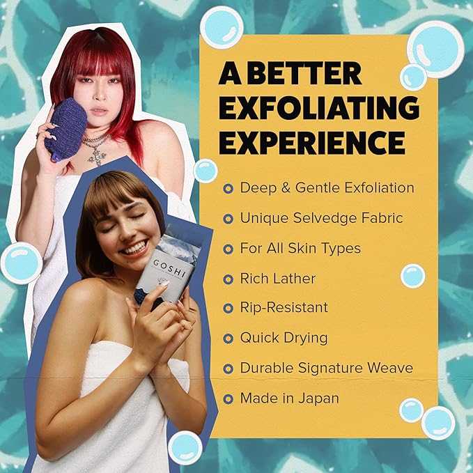 GOSHI Exfoliating Shower Sponge - Rip-Resistant, Rapid-Drying Exfoliating Bath Sponge for All Skin Types - Indigo Blue - Made in Japan-VivaGrace Women